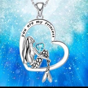 Necklace Mermaid 'you are my princess ' blue stone heart shape new